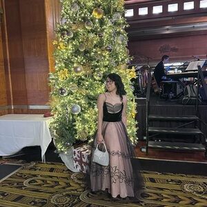 ACTUAL 1950s Elegant Pink and Black Evening Gown